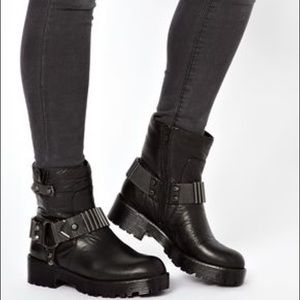 Kurt Geiger Leather Chunky Moto Harness Boots